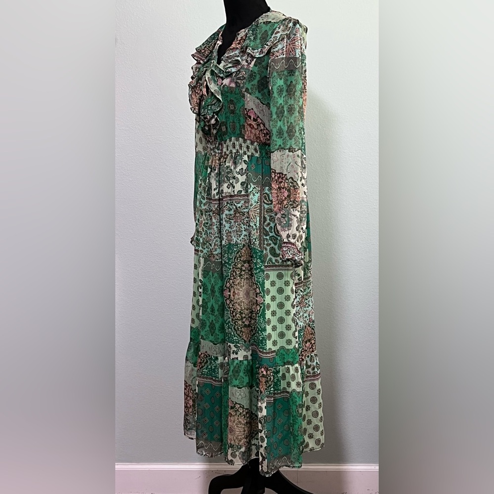 ZARA Long Sleeve Chiffon Semi Sheer Patchwork Lined Maxi Dress- S - Picture 8 of 9